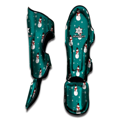 Teal Snowman Pattern Print Muay Thai Shin Guard