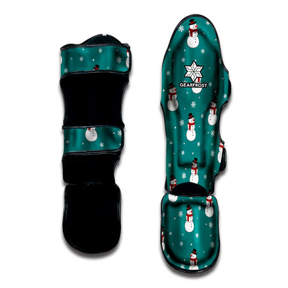 Teal Snowman Pattern Print Muay Thai Shin Guard