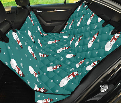 Teal Snowman Pattern Print Pet Car Back Seat Cover