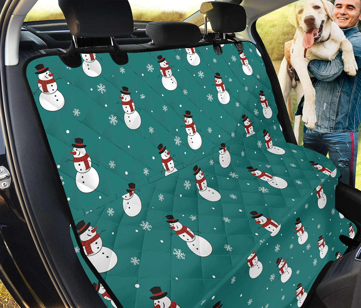 Teal Snowman Pattern Print Pet Car Back Seat Cover