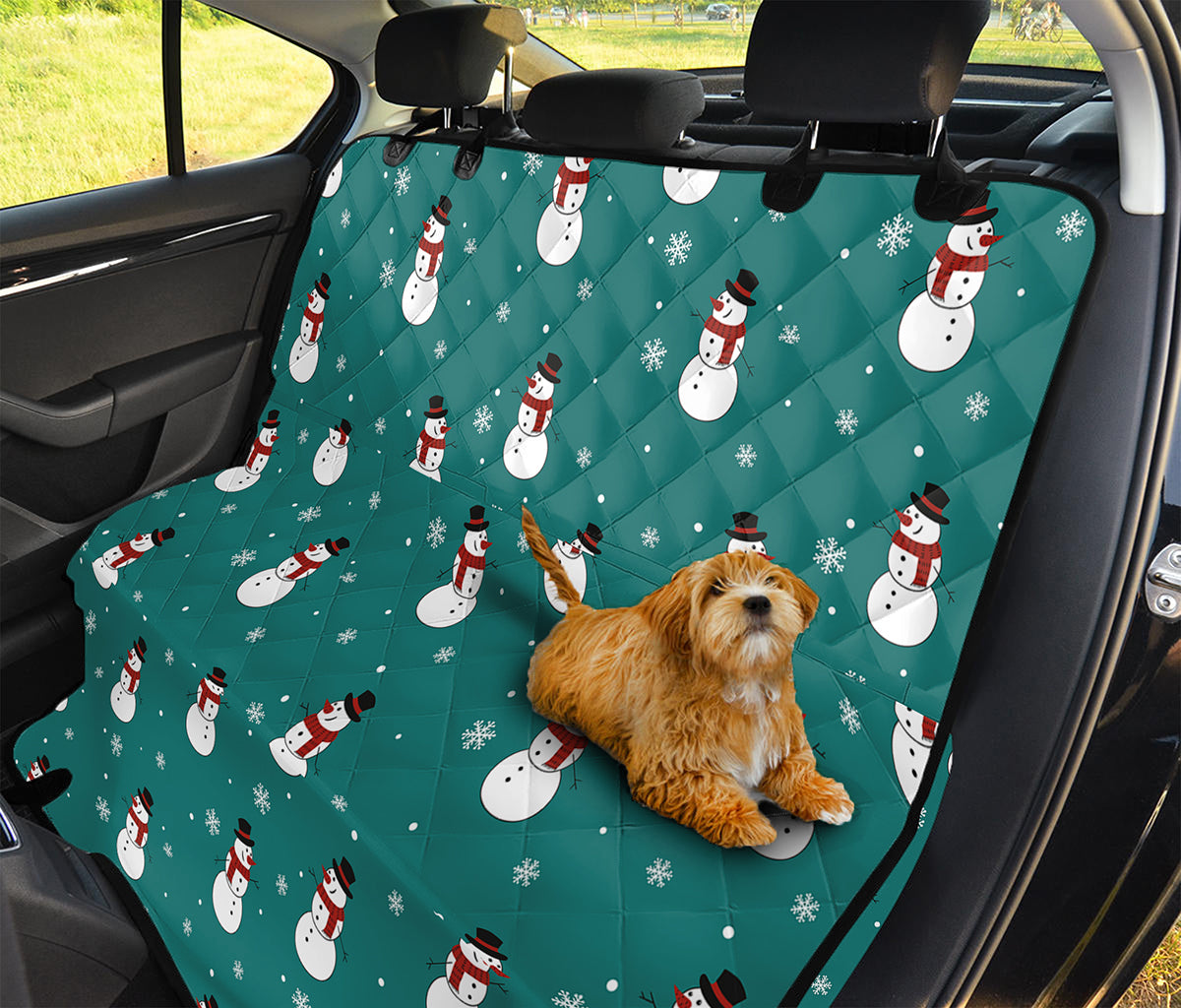 Teal Snowman Pattern Print Pet Car Back Seat Cover