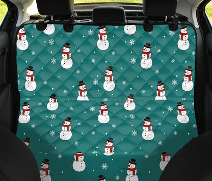 Teal Snowman Pattern Print Pet Car Back Seat Cover