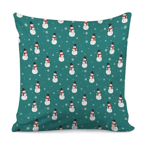Teal Snowman Pattern Print Pillow Cover
