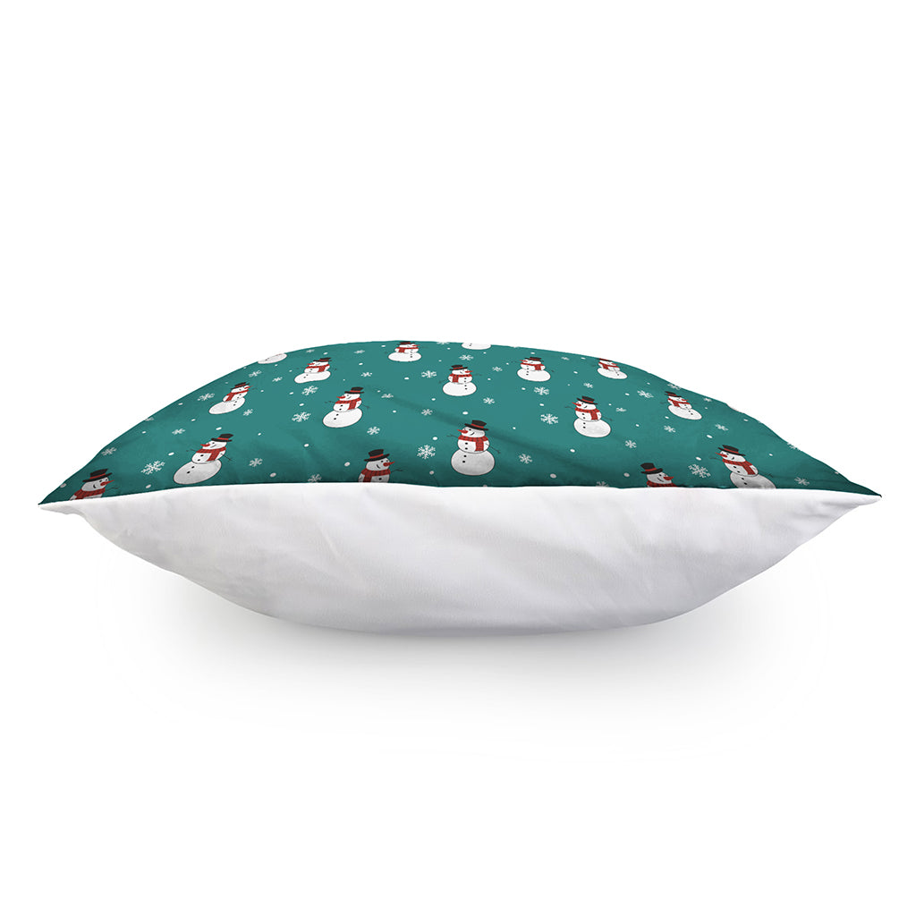 Teal Snowman Pattern Print Pillow Cover