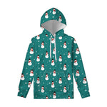 Teal Snowman Pattern Print Pullover Hoodie