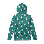 Teal Snowman Pattern Print Pullover Hoodie