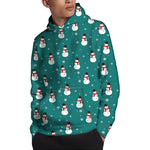 Teal Snowman Pattern Print Pullover Hoodie