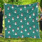 Teal Snowman Pattern Print Quilt