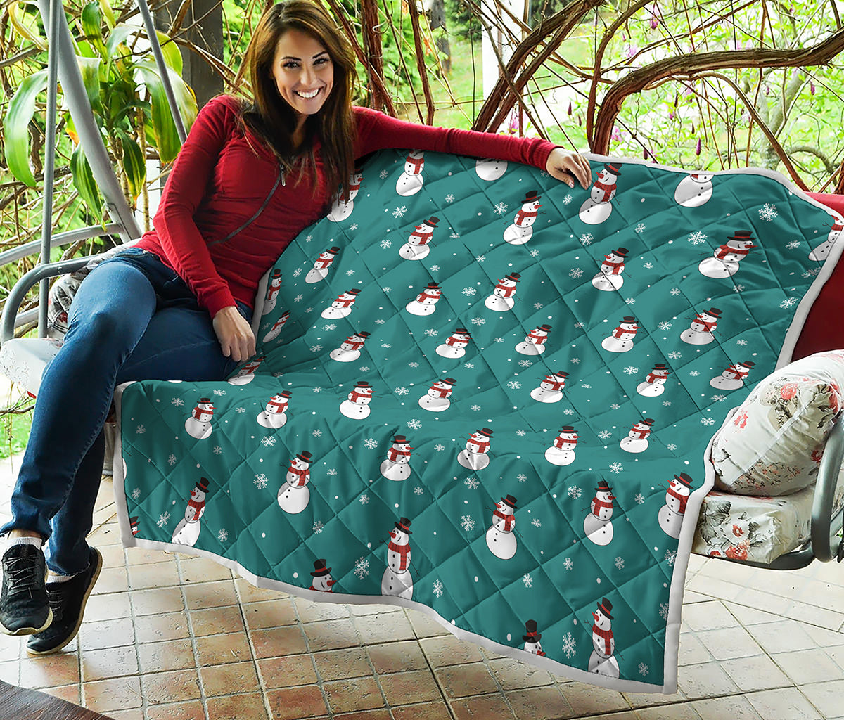 Teal Snowman Pattern Print Quilt
