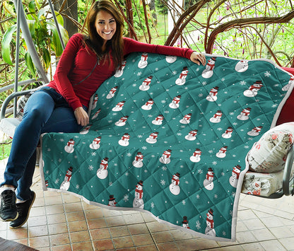 Teal Snowman Pattern Print Quilt