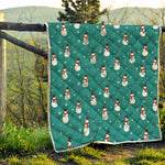 Teal Snowman Pattern Print Quilt