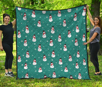 Teal Snowman Pattern Print Quilt