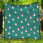 Teal Snowman Pattern Print Quilt