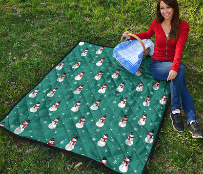 Teal Snowman Pattern Print Quilt