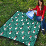 Teal Snowman Pattern Print Quilt
