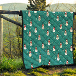 Teal Snowman Pattern Print Quilt