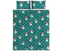 Teal Snowman Pattern Print Quilt Bed Set