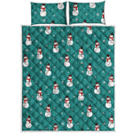 Teal Snowman Pattern Print Quilt Bed Set