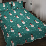Teal Snowman Pattern Print Quilt Bed Set