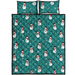 Teal Snowman Pattern Print Quilt Bed Set