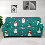 Teal Snowman Pattern Print Sofa Cover