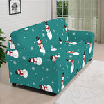 Teal Snowman Pattern Print Sofa Cover