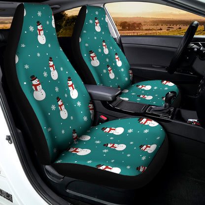 Teal Snowman Pattern Print Universal Fit Car Seat Covers