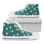 Teal Snowman Pattern Print White High Top Shoes