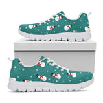 Teal Snowman Pattern Print White Sneakers