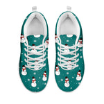 Teal Snowman Pattern Print White Sneakers