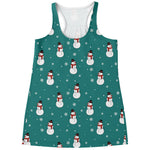 Teal Snowman Pattern Print Women's Racerback Tank Top