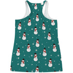 Teal Snowman Pattern Print Women's Racerback Tank Top