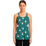 Teal Snowman Pattern Print Women's Racerback Tank Top