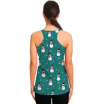 Teal Snowman Pattern Print Women's Racerback Tank Top