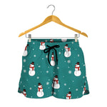Teal Snowman Pattern Print Women's Shorts