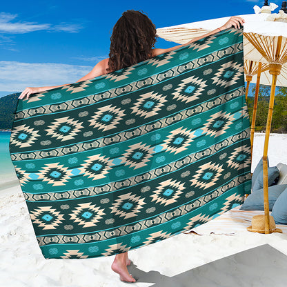 Teal Southwestern Navajo Pattern Print Beach Sarong Wrap