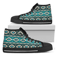 Teal Southwestern Navajo Pattern Print Black High Top Sneakers