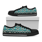 Teal Southwestern Navajo Pattern Print Black Low Top Shoes