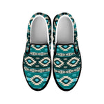 Teal Southwestern Navajo Pattern Print Black Slip On Shoes