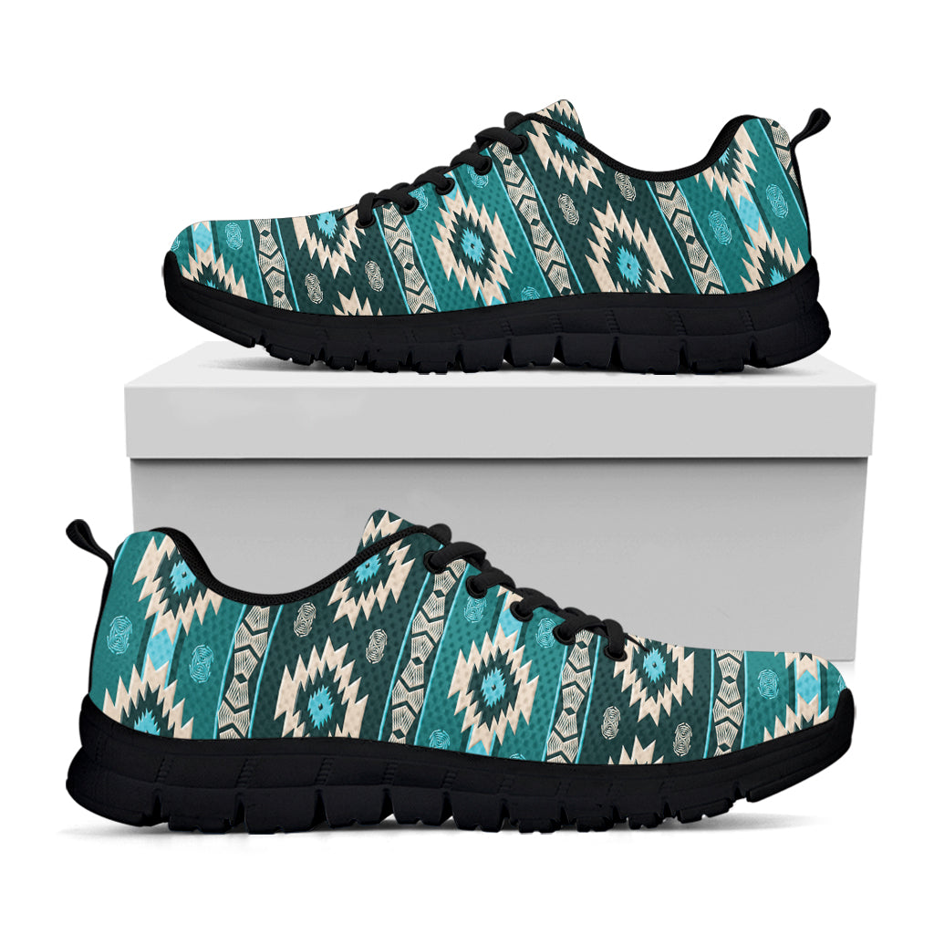 Teal Southwestern Navajo Pattern Print Black Sneakers