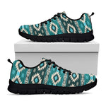 Teal Southwestern Navajo Pattern Print Black Sneakers