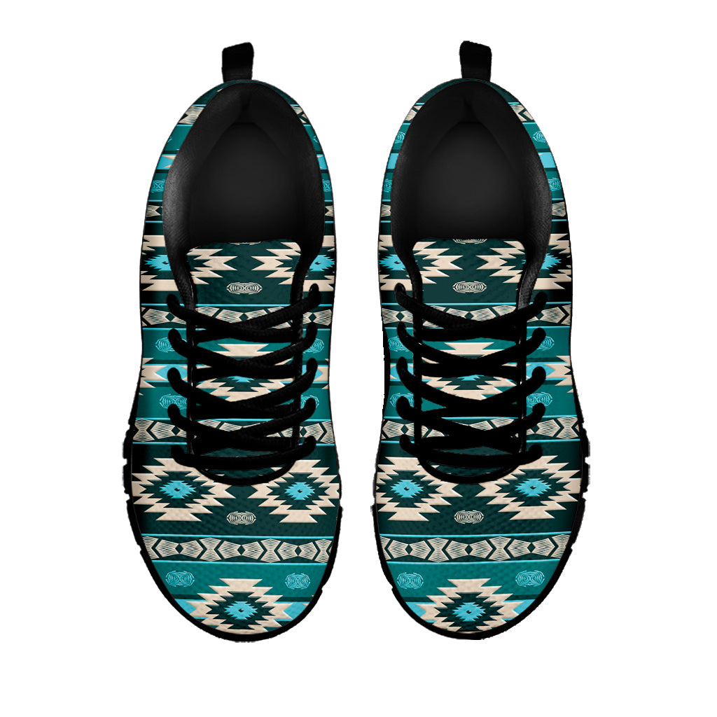 Teal Southwestern Navajo Pattern Print Black Sneakers