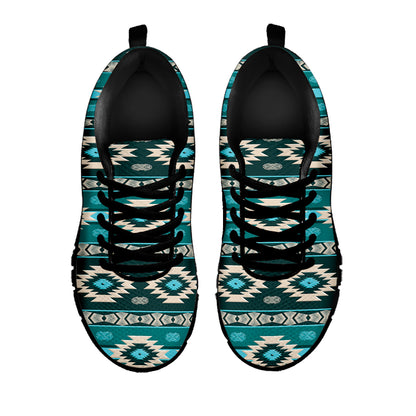 Teal Southwestern Navajo Pattern Print Black Sneakers