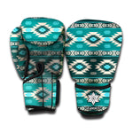 Teal Southwestern Navajo Pattern Print Boxing Gloves