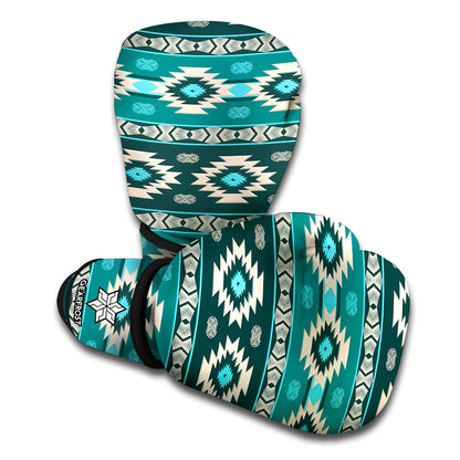 Teal Southwestern Navajo Pattern Print Boxing Gloves
