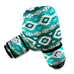 Teal Southwestern Navajo Pattern Print Boxing Gloves