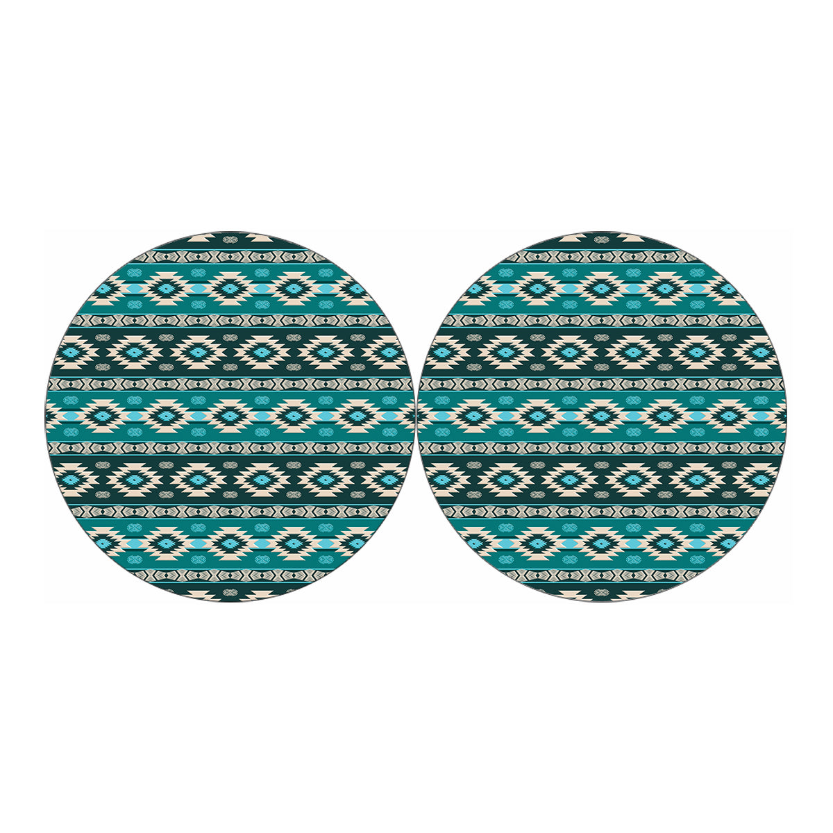 Teal Southwestern Navajo Pattern Print Car Coasters