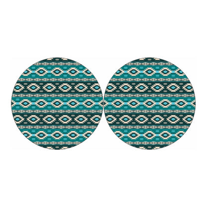 Teal Southwestern Navajo Pattern Print Car Coasters
