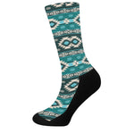 Teal Southwestern Navajo Pattern Print Crew Socks