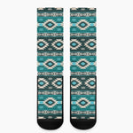 Teal Southwestern Navajo Pattern Print Crew Socks